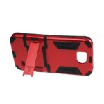 Red and black phone case with built-in kickstand for hands-free use.