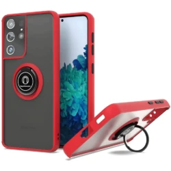 Red smartphone case with ring holder.